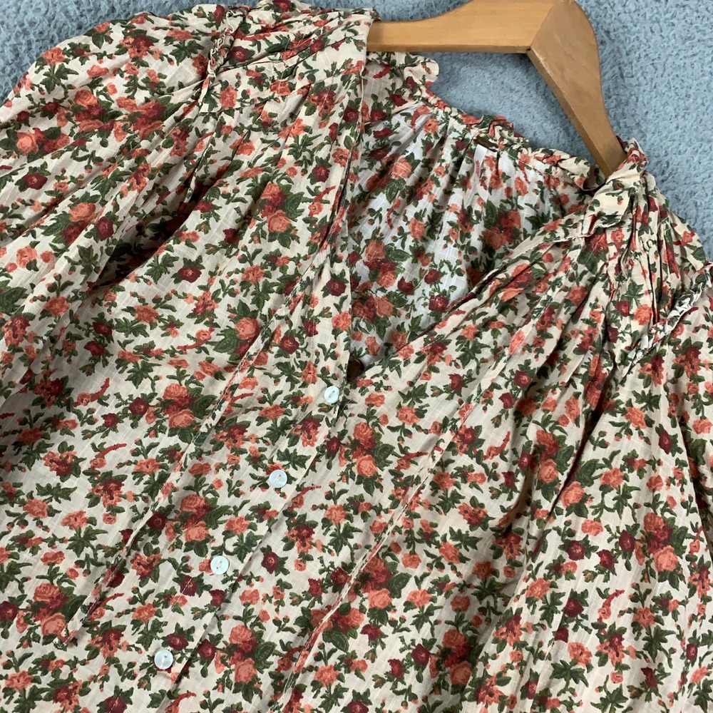 Free People Flower Fields Top Women's Small S Floral Boho Balloon Sleeve Blouse
